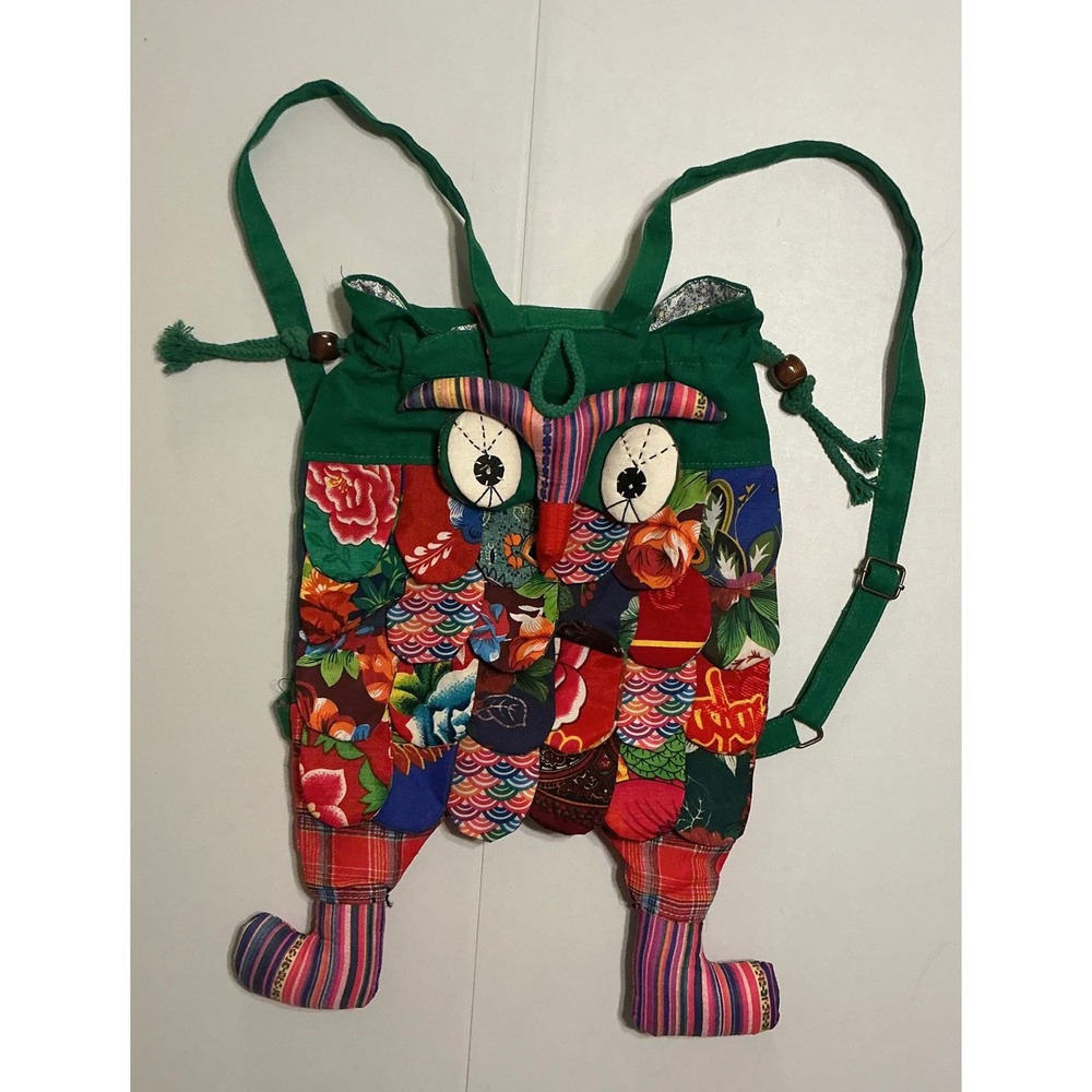 Handmade‎ Owl Patchwork Backpack Green Floral Boho Eclectic Novelty Womens S
